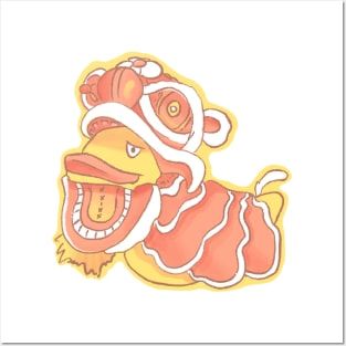Duck in chinese new year lion costume Posters and Art